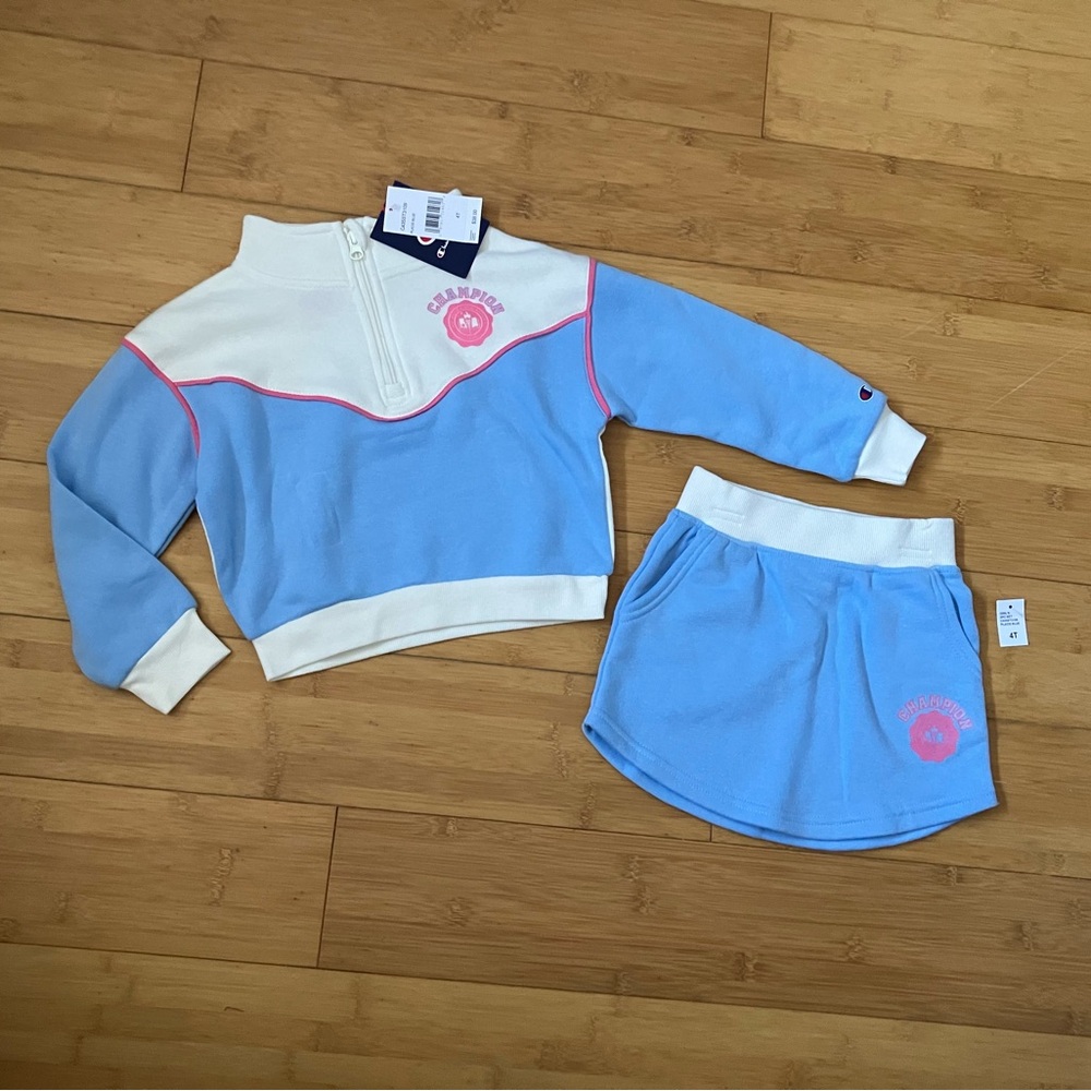 NWT Girls Size 4T Champion Blue & White Outfit - Top Shirt & Skirt Set